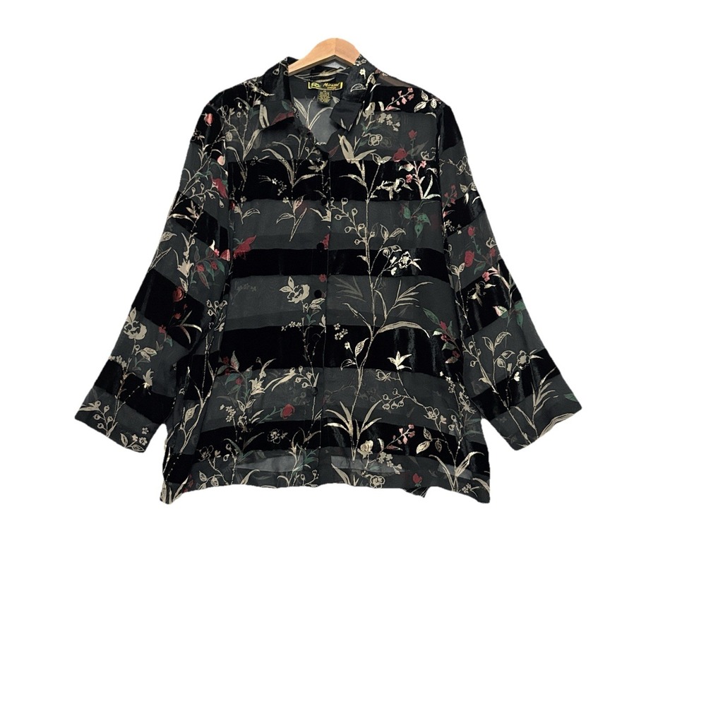 Mirasol Womens Fairy Grunge Whimsigoth Velvet Burnout Top Size 2X Black Sheer‎